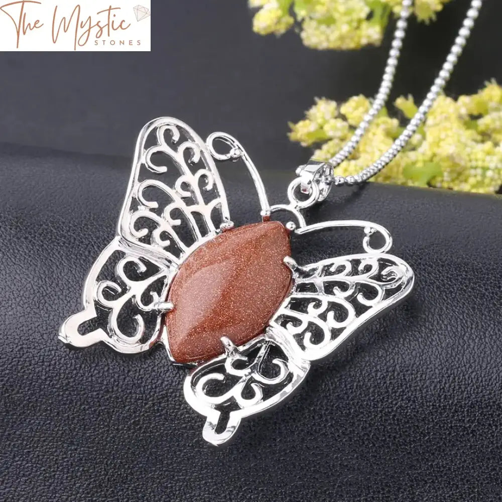 Quartz Butterfly Pendant Necklace