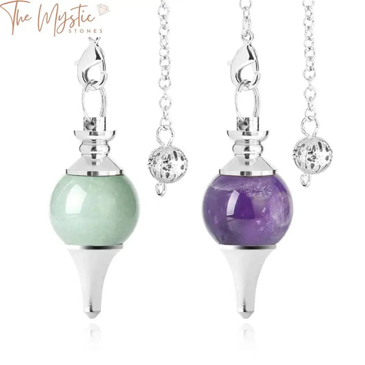 A collection of Shuttle Pendulum pendants made from natural gem stones, each uniquely shaped and polished.