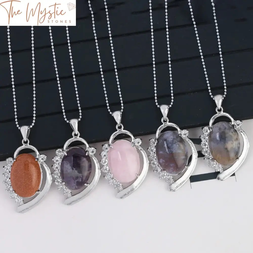 Quartz & Zircon Heart Pendant Necklace