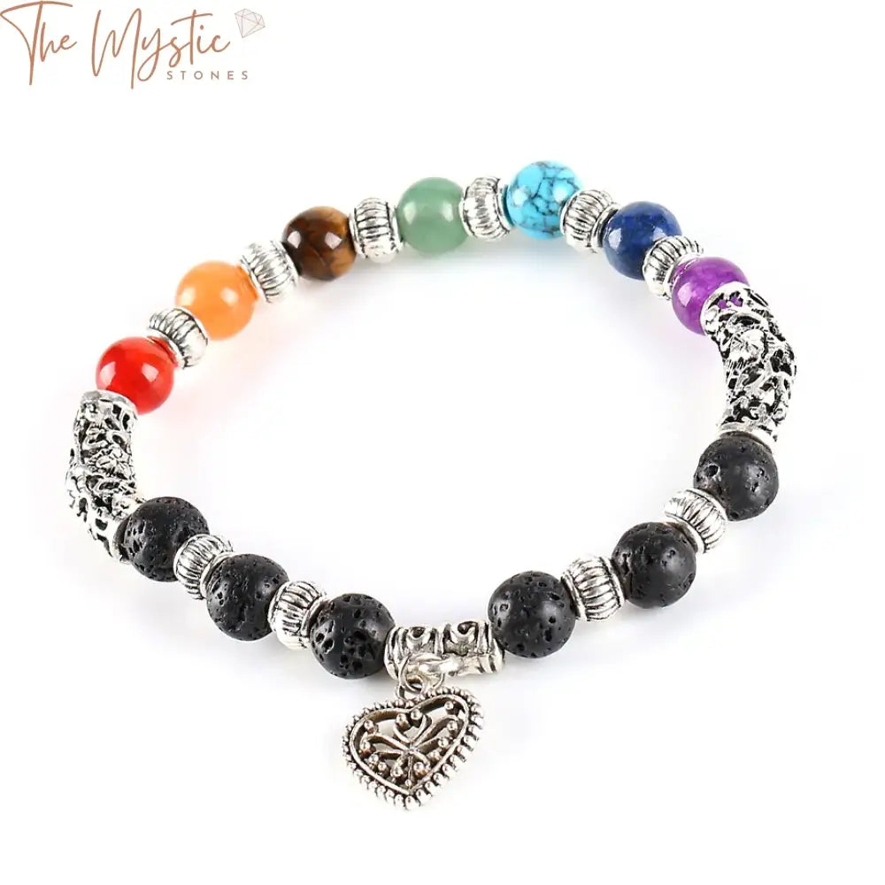 Rainbow Chakra Heart Pendant Bracelet