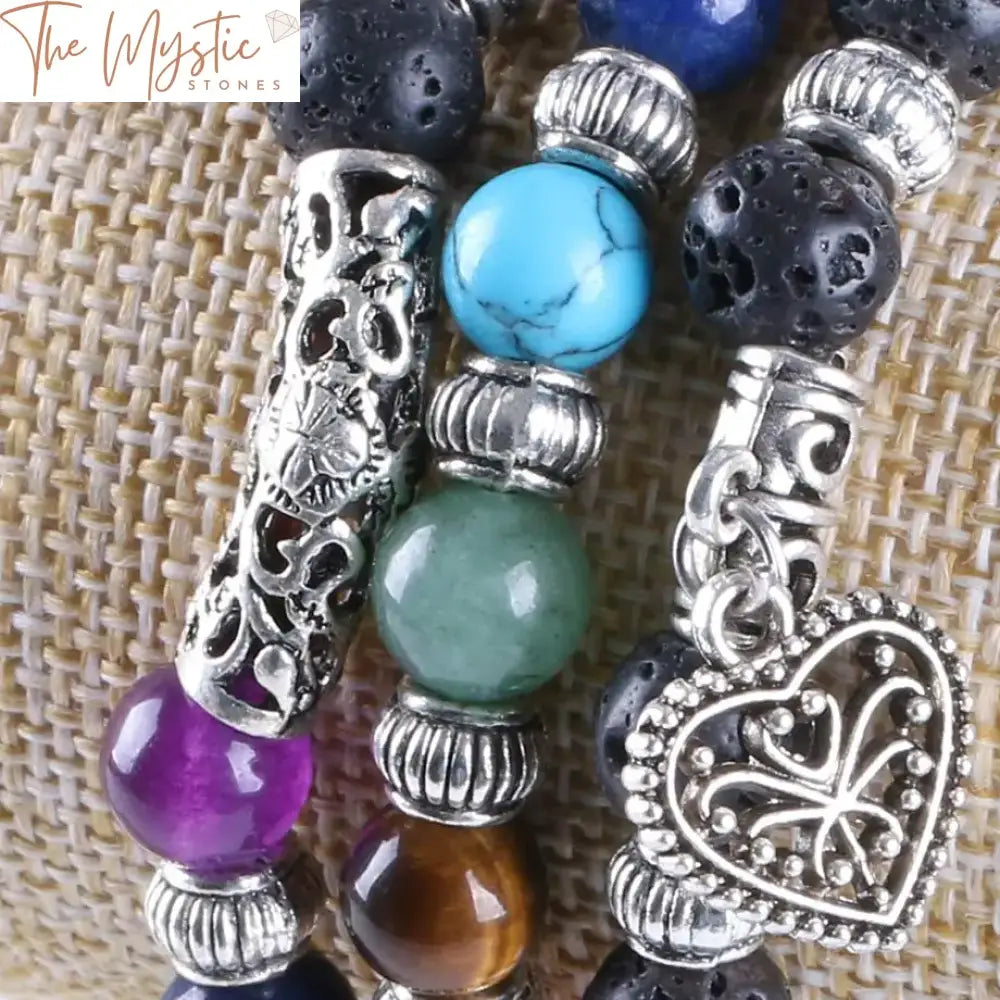 Rainbow Chakra Heart Pendant Bracelet