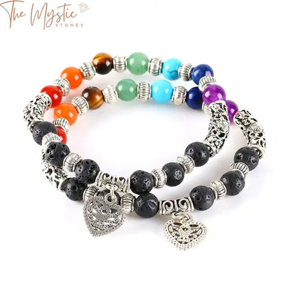 Rainbow Chakra Heart Pendant Bracelet