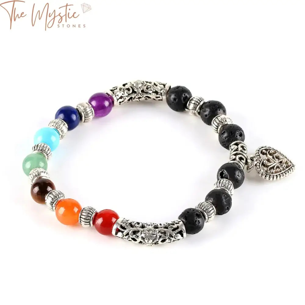 Rainbow Chakra Heart Pendant Bracelet