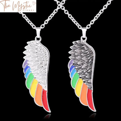 Rainbow Enamel Copper Angel Wing Necklace