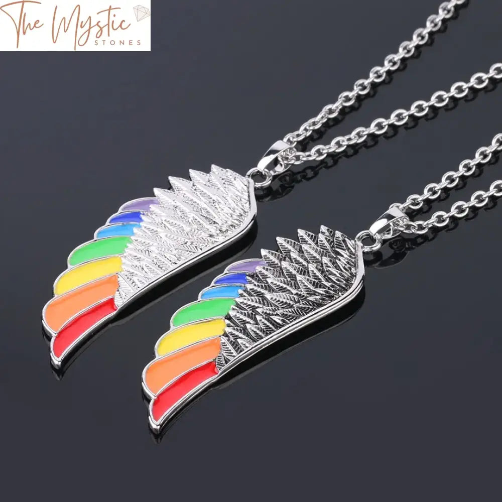 Rainbow Enamel Copper Angel Wing Necklace