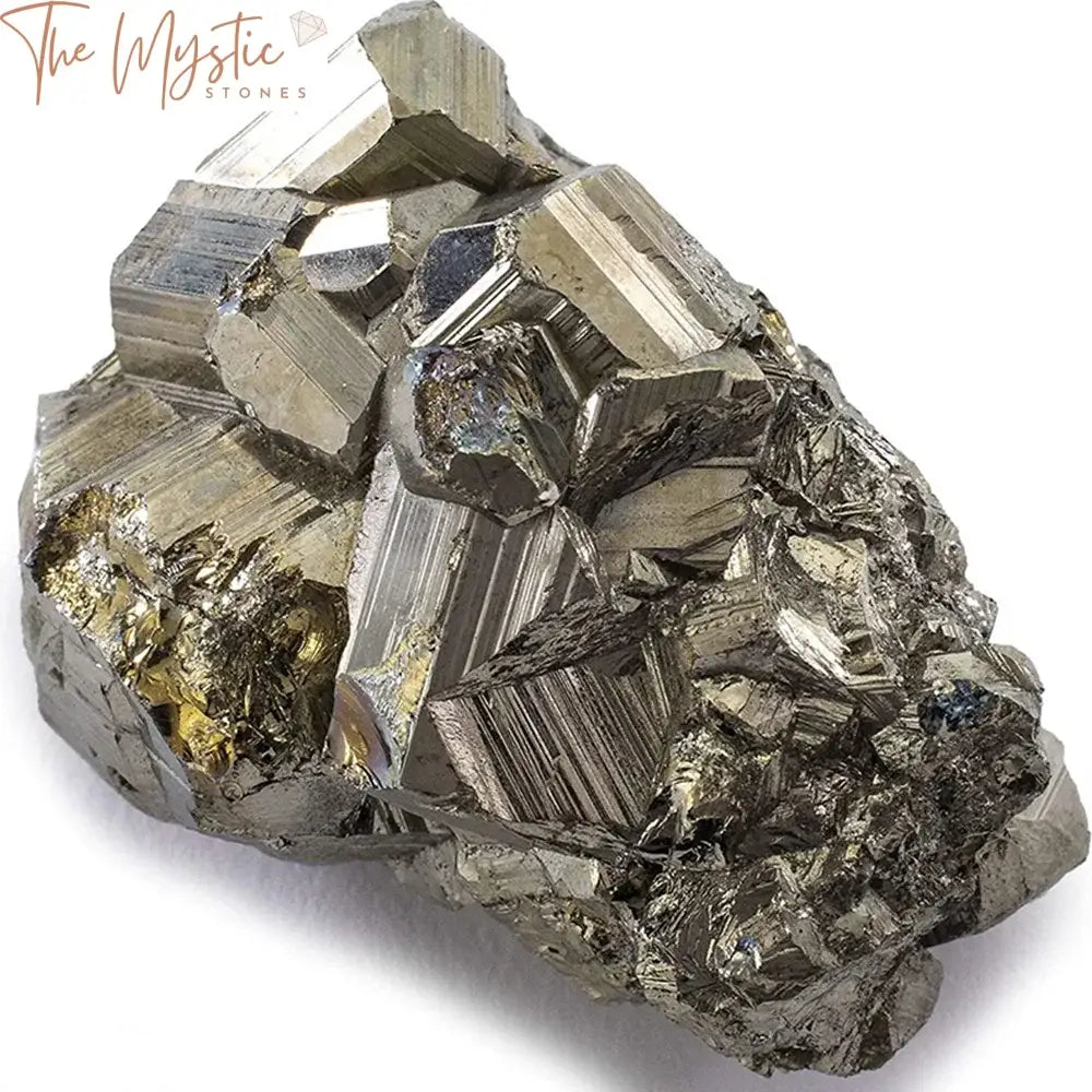 A raw, rough cluster of natural pyrite, also known as "Fool's Gold," displaying a metallic, golden shimmer.