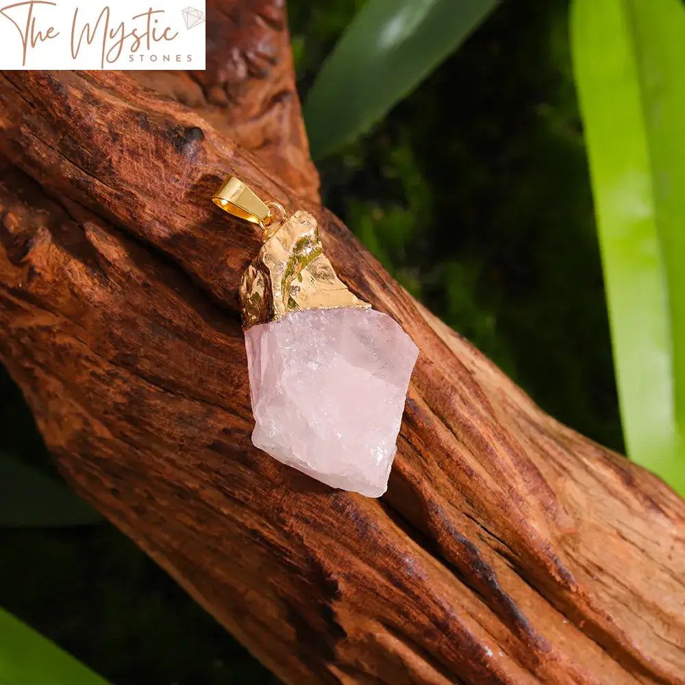 Raw Rose Quartz Crystal Pendant With Gold Plated Cap