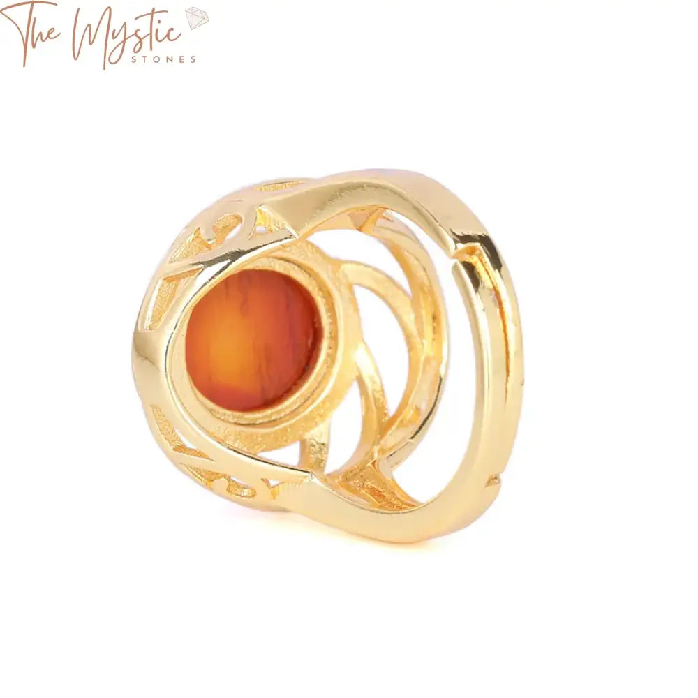 Red Agate Gold Prong Adjustable Ring