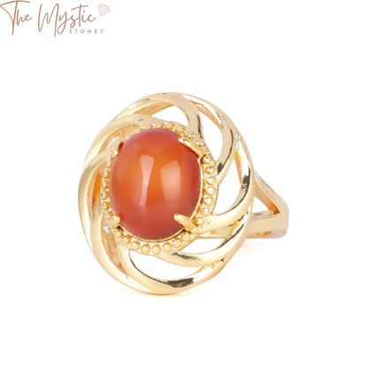 Red Agate Gold Prong Adjustable Ring