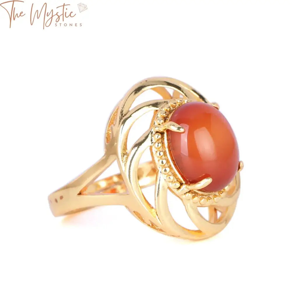 Red Agate Gold Prong Adjustable Ring