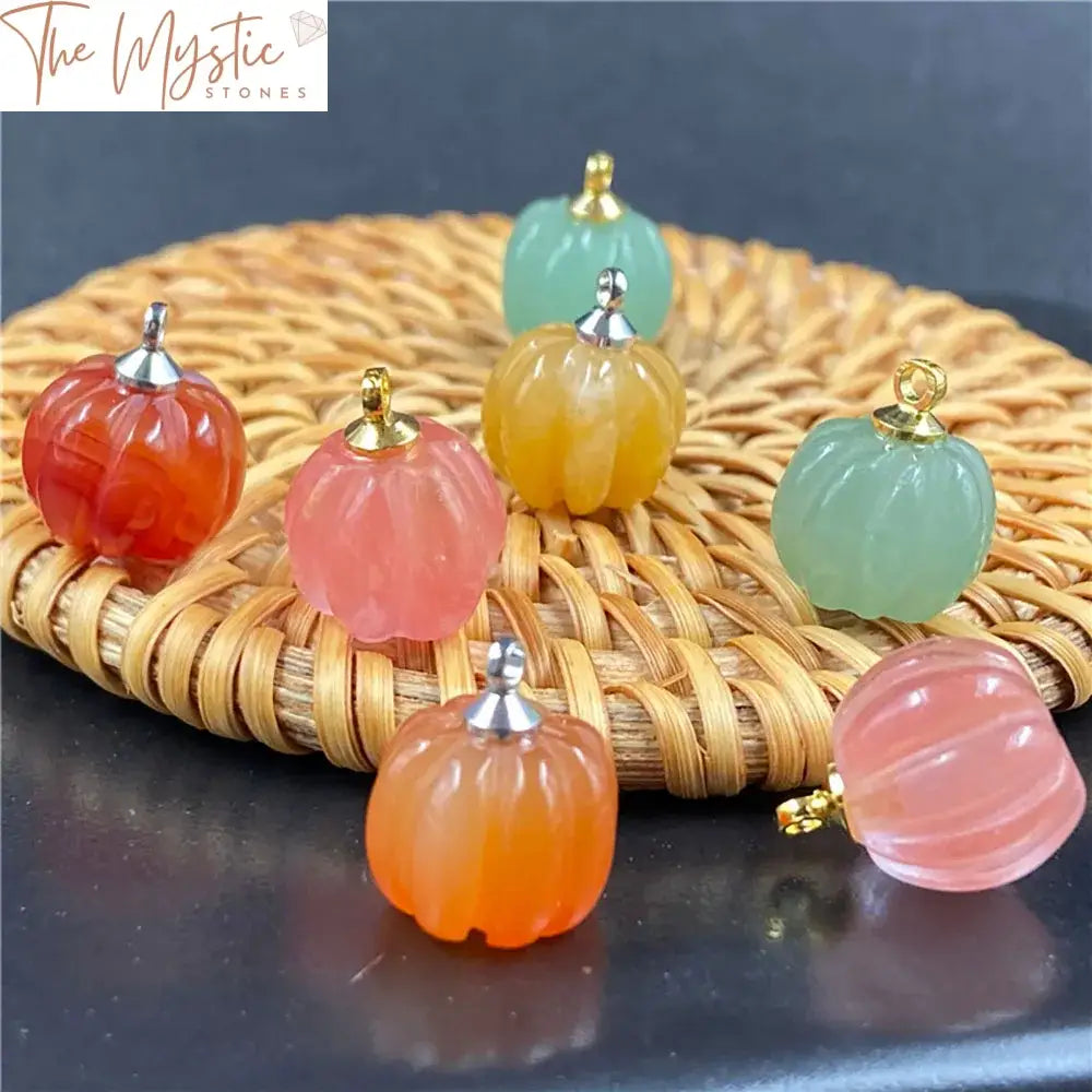 Red Agate Mini Pumpkin Charms - 2Pcs