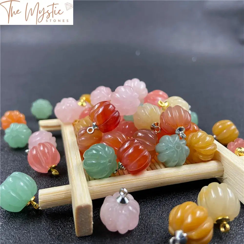 Red Agate Mini Pumpkin Charms - 2Pcs