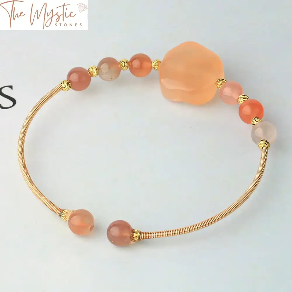 Red Agate Rose Gold Wire-Wrapped Cuff Bracelet