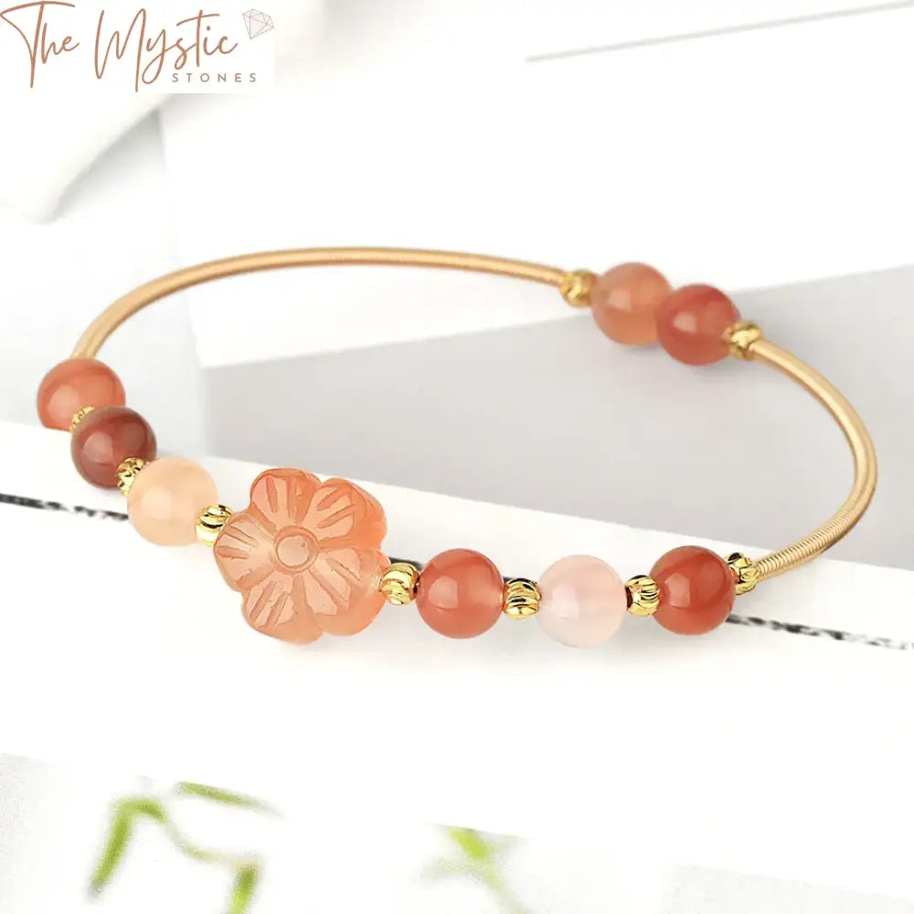 Red Agate Rose Gold Wire-Wrapped Cuff Bracelet