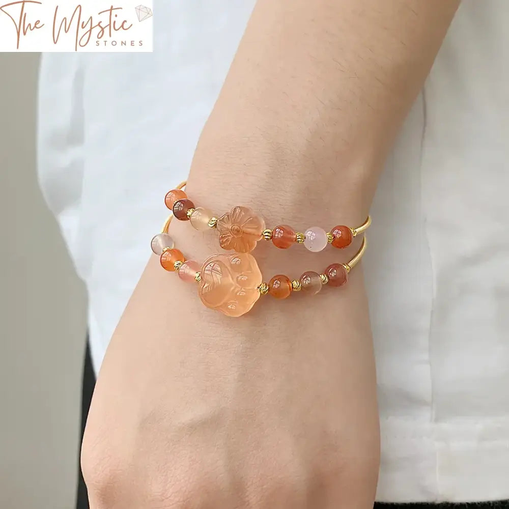 Red Agate Rose Gold Wire-Wrapped Cuff Bracelet