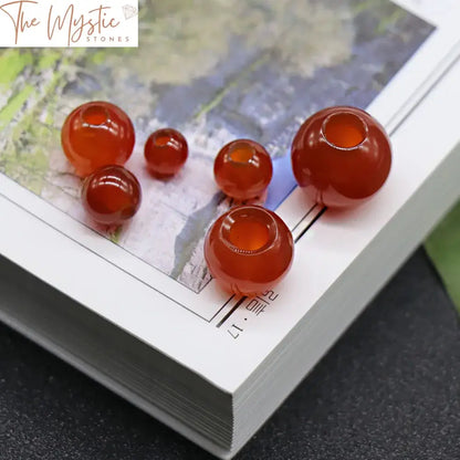 Red Agate Stone Beads 10Pcs - Large Hole Round Crystal