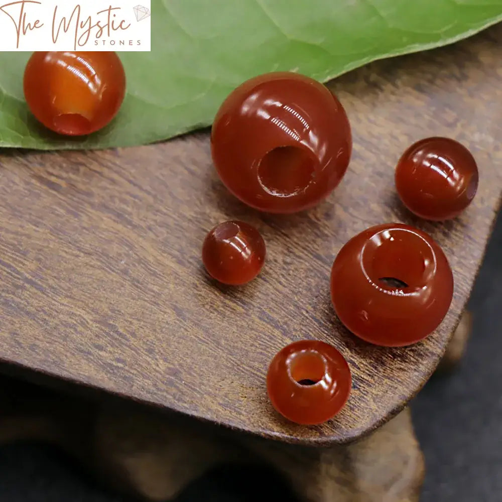 Red Agate Stone Beads 10Pcs - Large Hole Round Crystal