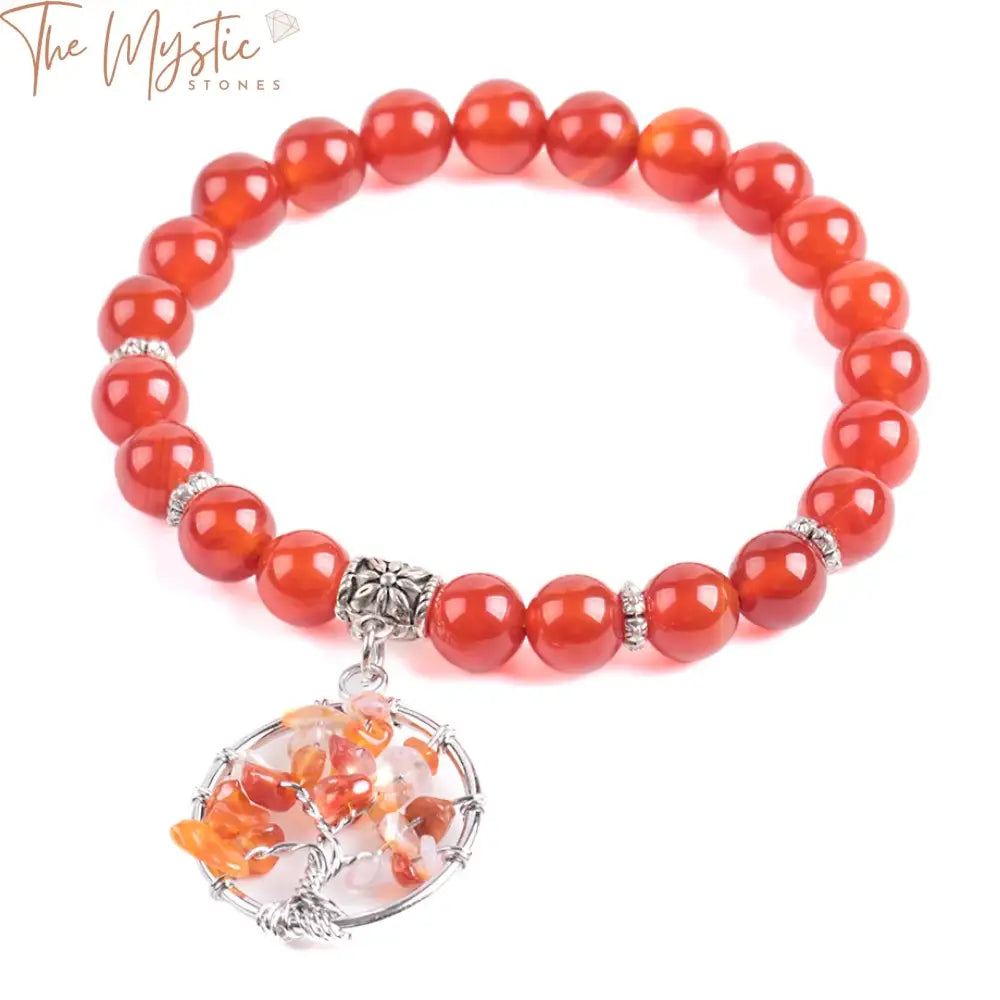 Red Agate Tree Of Life Onyx Bracelet