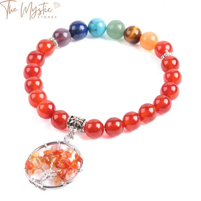 A beautiful bracelet featuring round, polished beads made from natural red agate onyx gemstones.