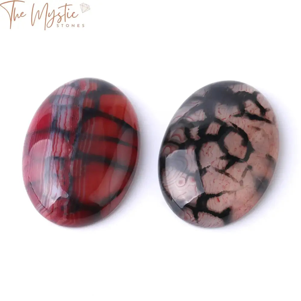 Red Dragon Veins Oval Cabochon Beads