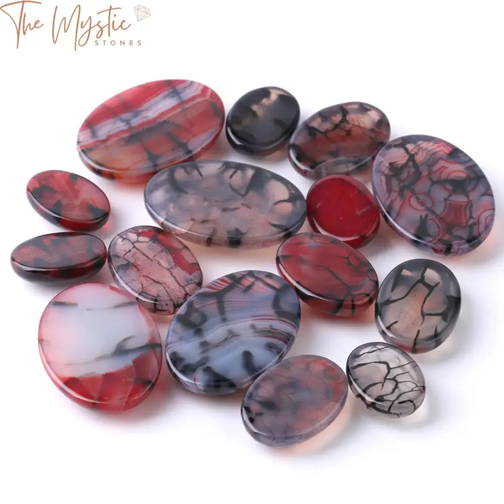 Red Dragon Veins Oval Cabochon Beads