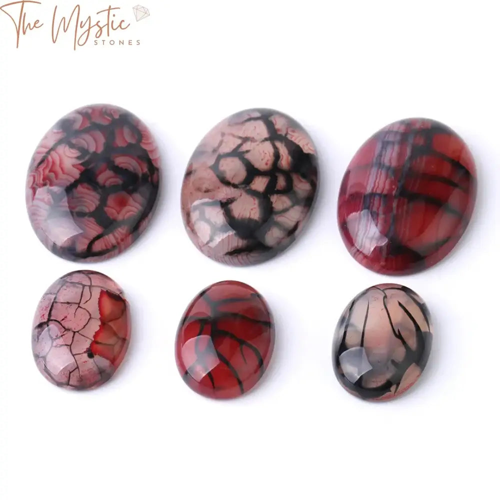 Red Dragon Veins Oval Cabochon Beads