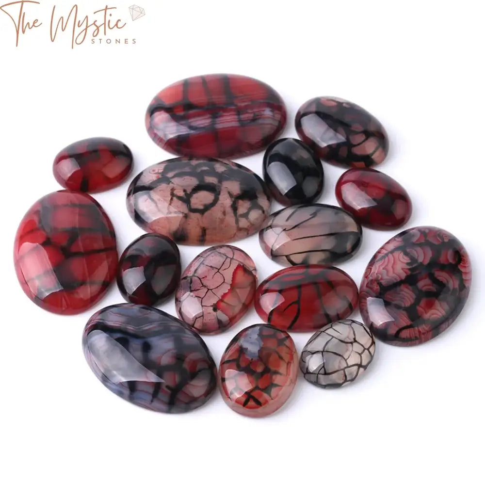 Red Dragon Veins Oval Cabochon Beads