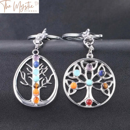 Reiki Chakra Healing Keychain - Tree Of Life & Heart Pendant