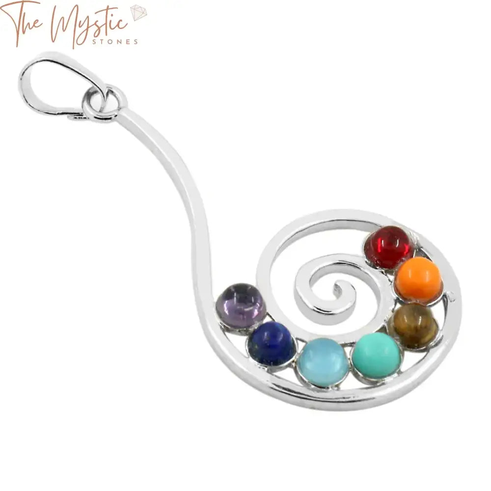 A collection of seven vibrant chakra stone charms, each representing a different energy center.