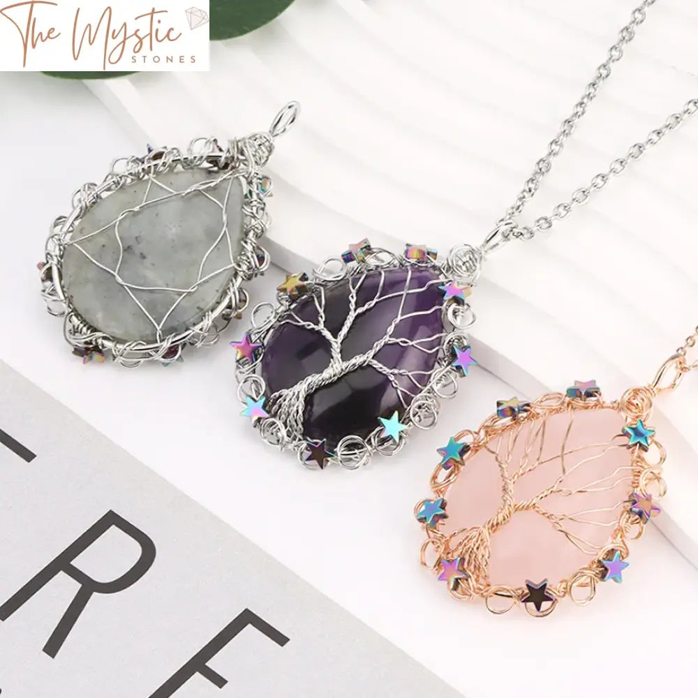 Reiki Crystal Star Necklace - Tree Of Life Design