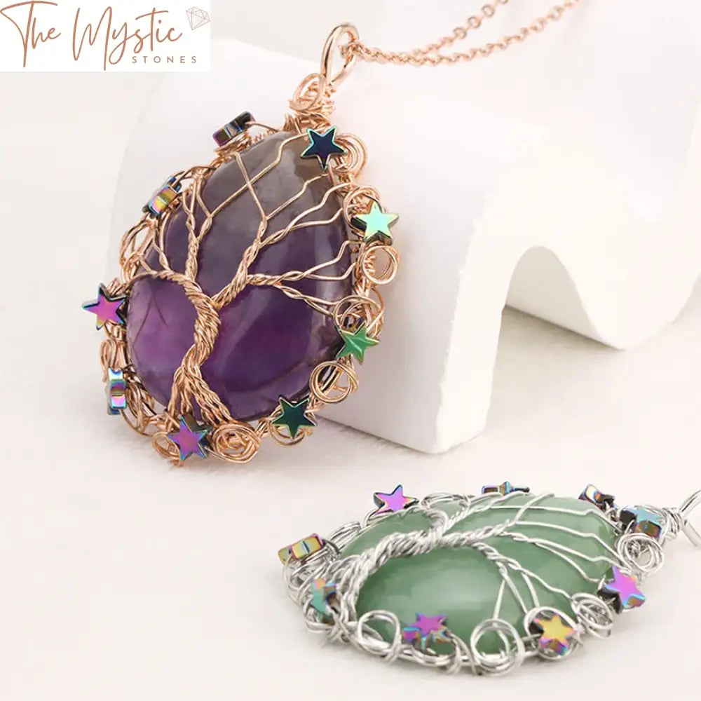 Reiki Crystal Star Necklace - Tree Of Life Design