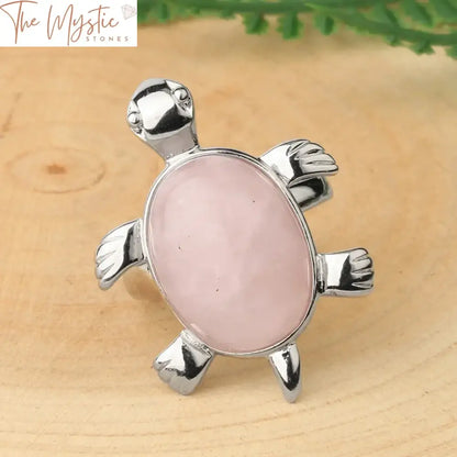 Reiki Crystal Tortoise Ring – Pink Quartz & Lapis