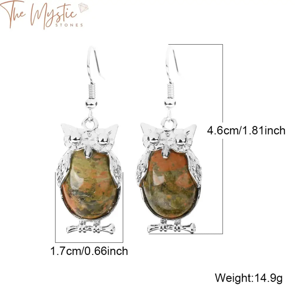 Reiki Owl Natural Stone Drop Earrings