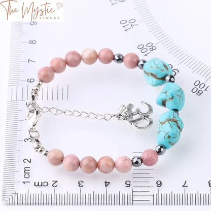 Rhodonite And Turquoise Yoga Charm Bracelet 6Mm