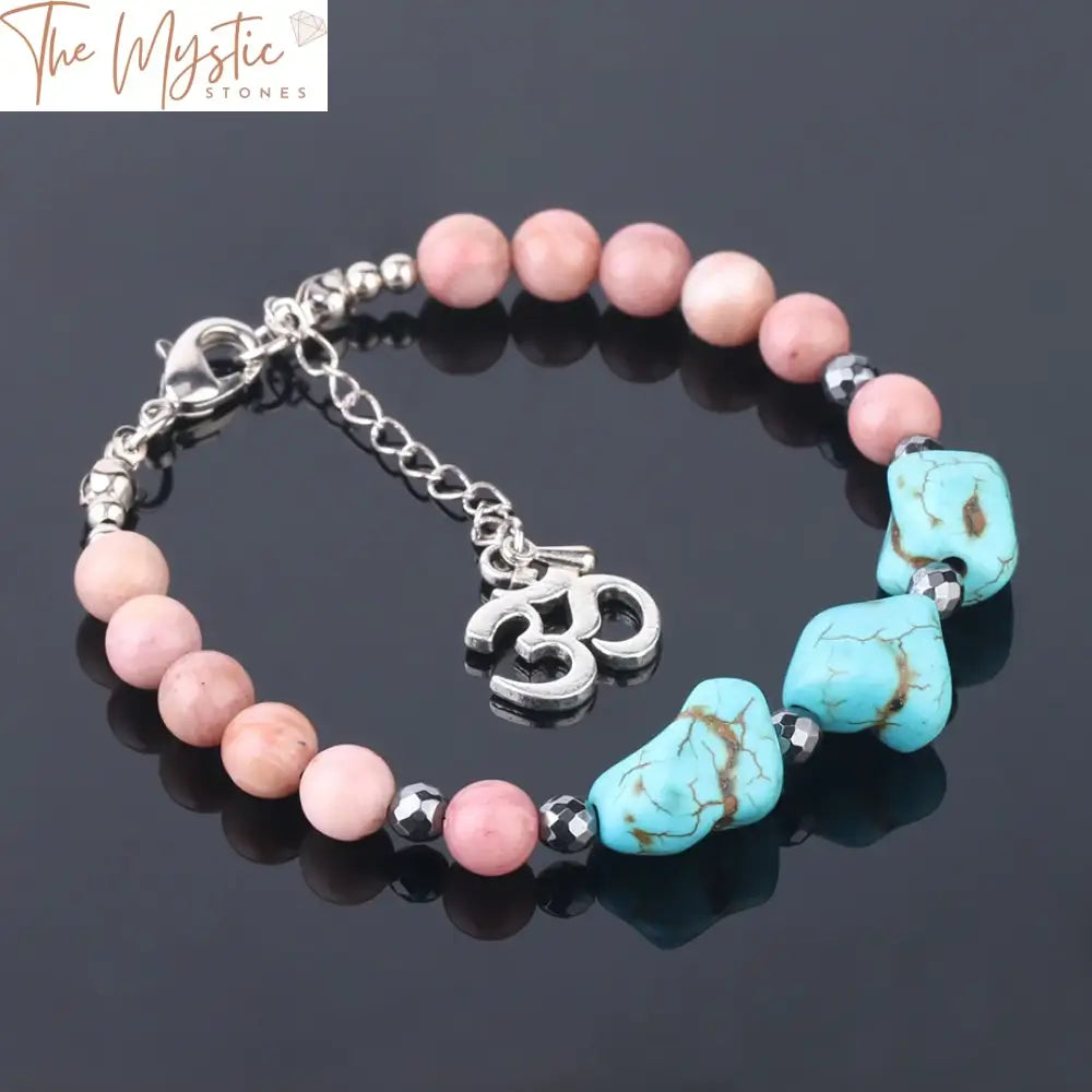 Rhodonite And Turquoise Yoga Charm Bracelet 6Mm