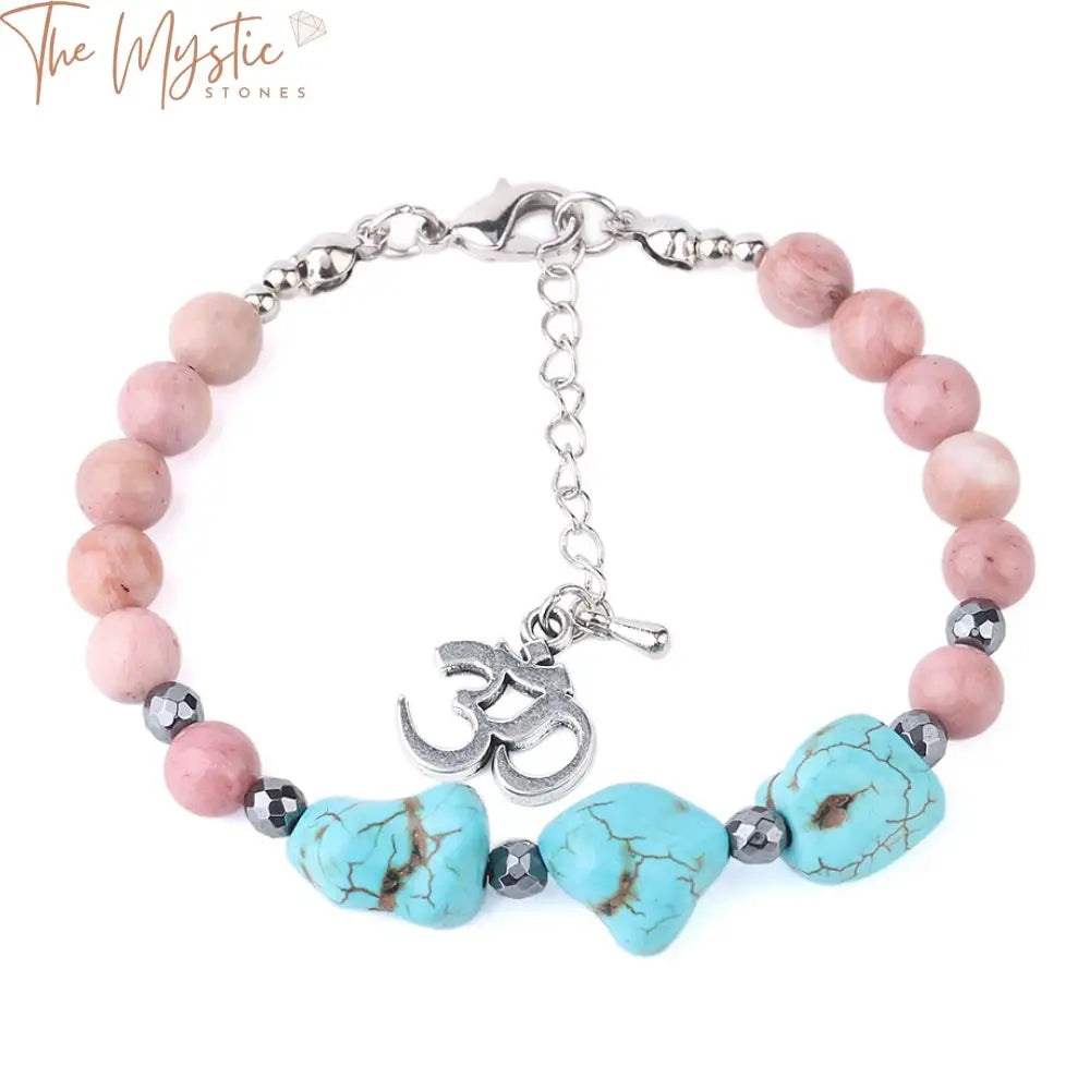 Rhodonite And Turquoise Yoga Charm Bracelet 6Mm