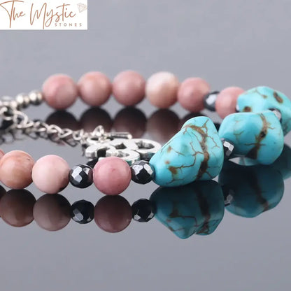 Rhodonite And Turquoise Yoga Charm Bracelet 6Mm