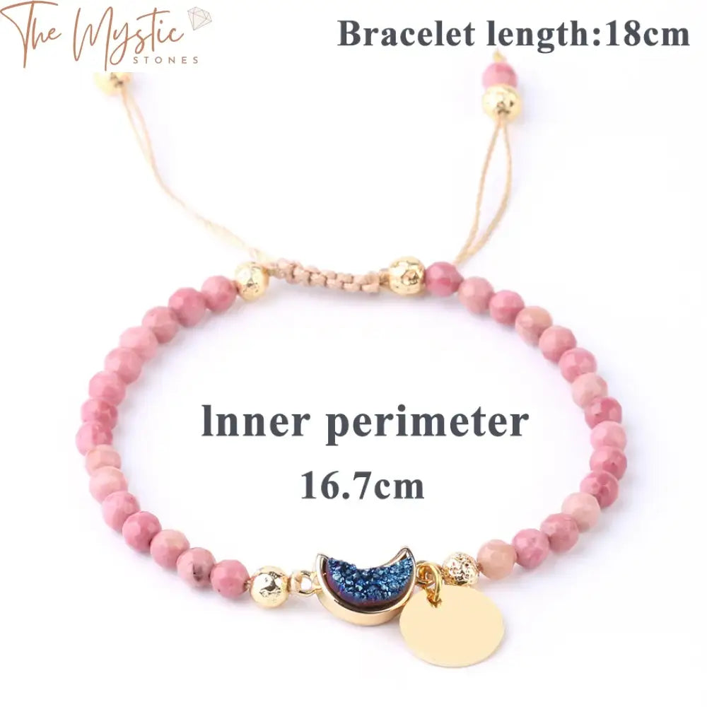 Rhodonite & Druzy Quartz Weave Bracelet With Gold Tag