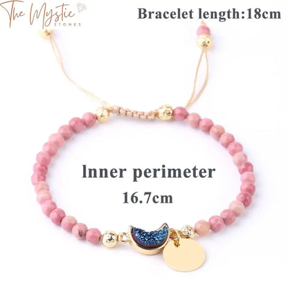 Rhodonite & Druzy Quartz Weave Bracelet With Gold Tag