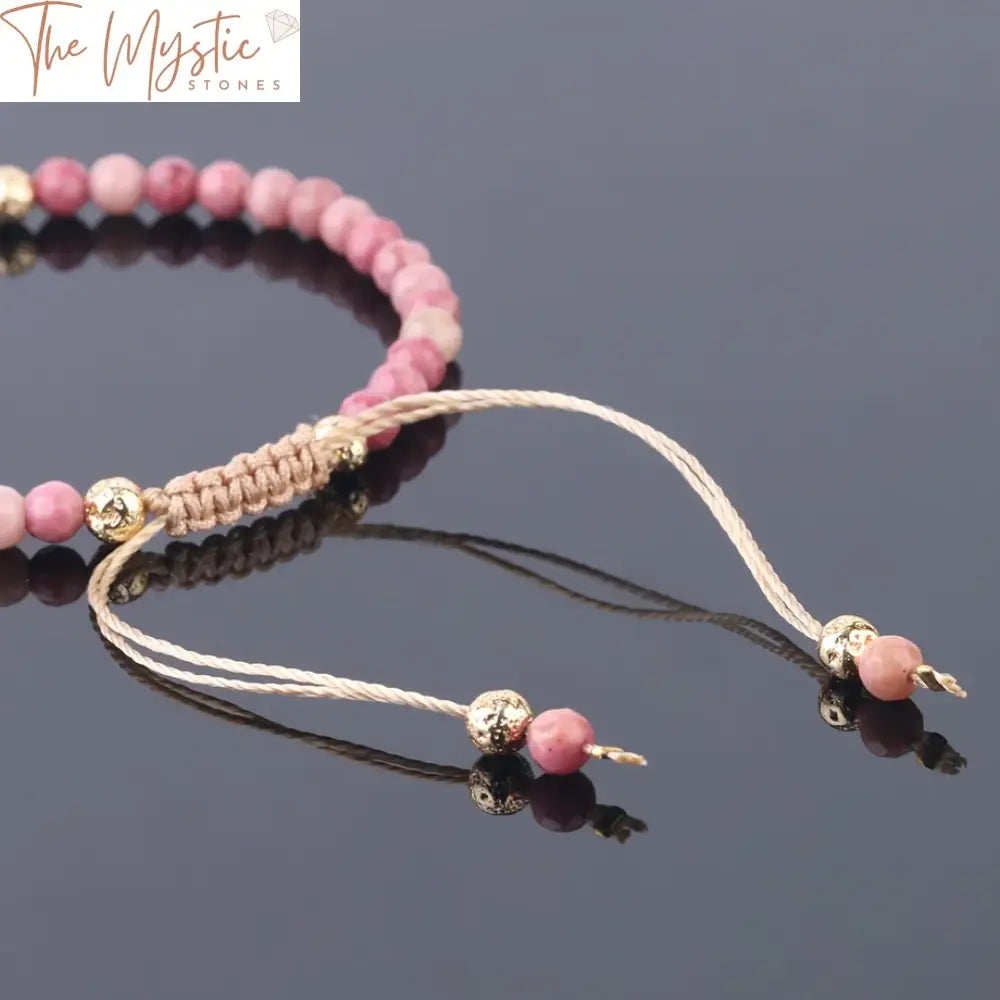 Rhodonite & Druzy Quartz Weave Bracelet With Gold Tag