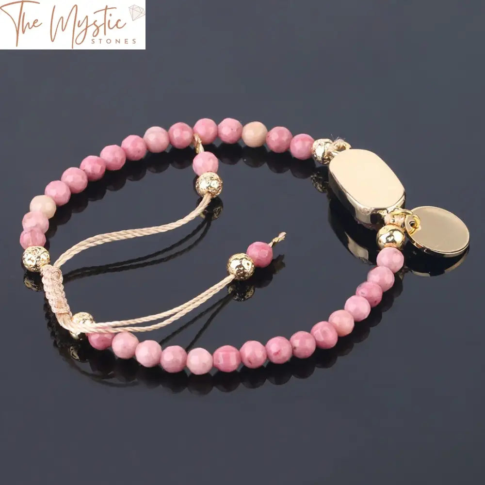 Rhodonite & Druzy Quartz Weave Bracelet With Gold Tag