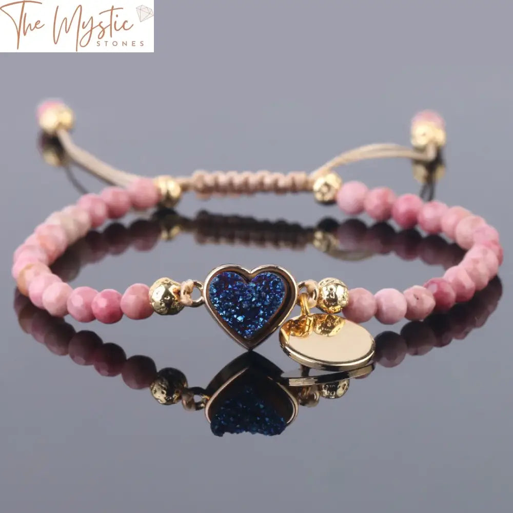 Rhodonite & Druzy Quartz Weave Bracelet With Gold Tag