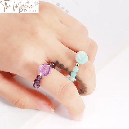 Rose Flower Natural Stone Crystal Ring