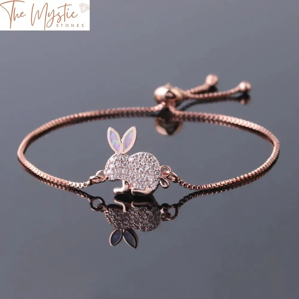 A delicate and elegant rose gold bracelet featuring a charming rabbit design.