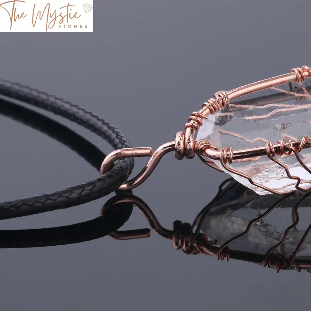 Rose Gold Quartz Tree Of Life Pendant