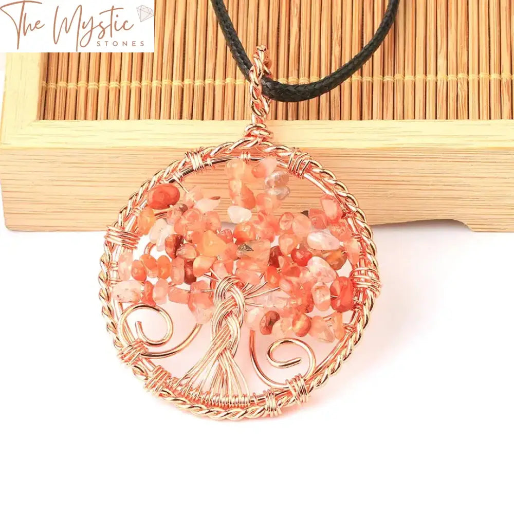 Rose Gold Quartz Tree Of Life Pendant