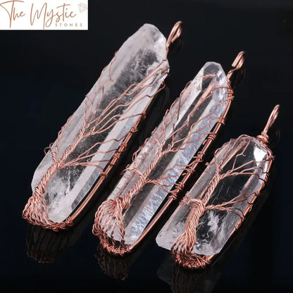 Rose Gold Quartz Tree Of Life Pendant