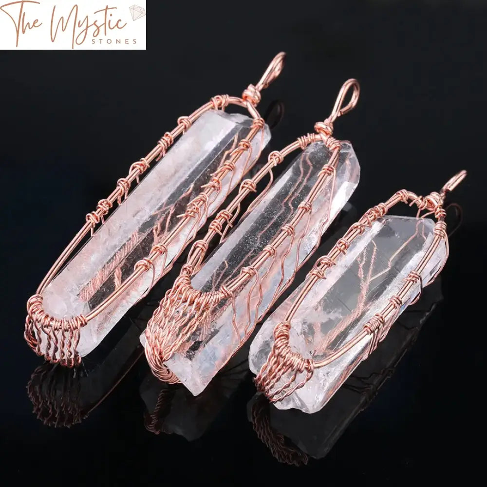 Rose Gold Quartz Tree Of Life Pendant