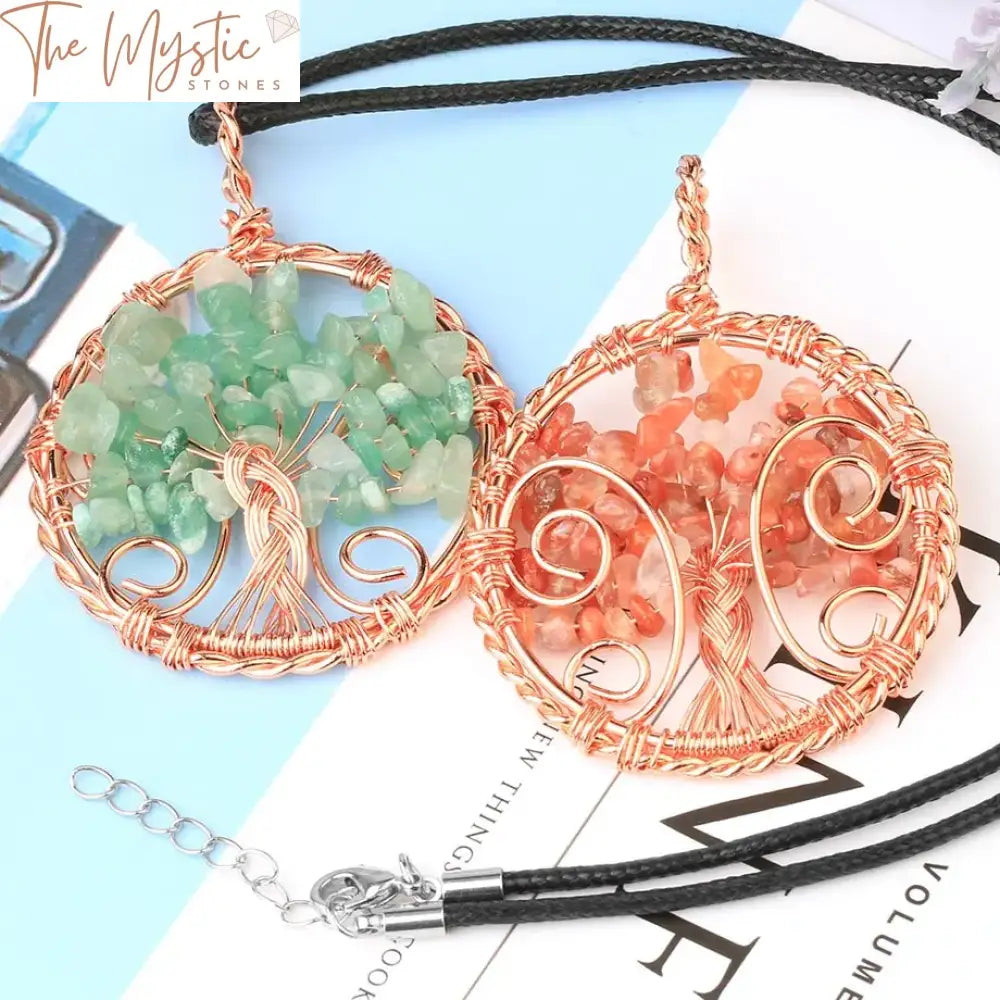 Rose Gold Quartz Tree Of Life Pendant