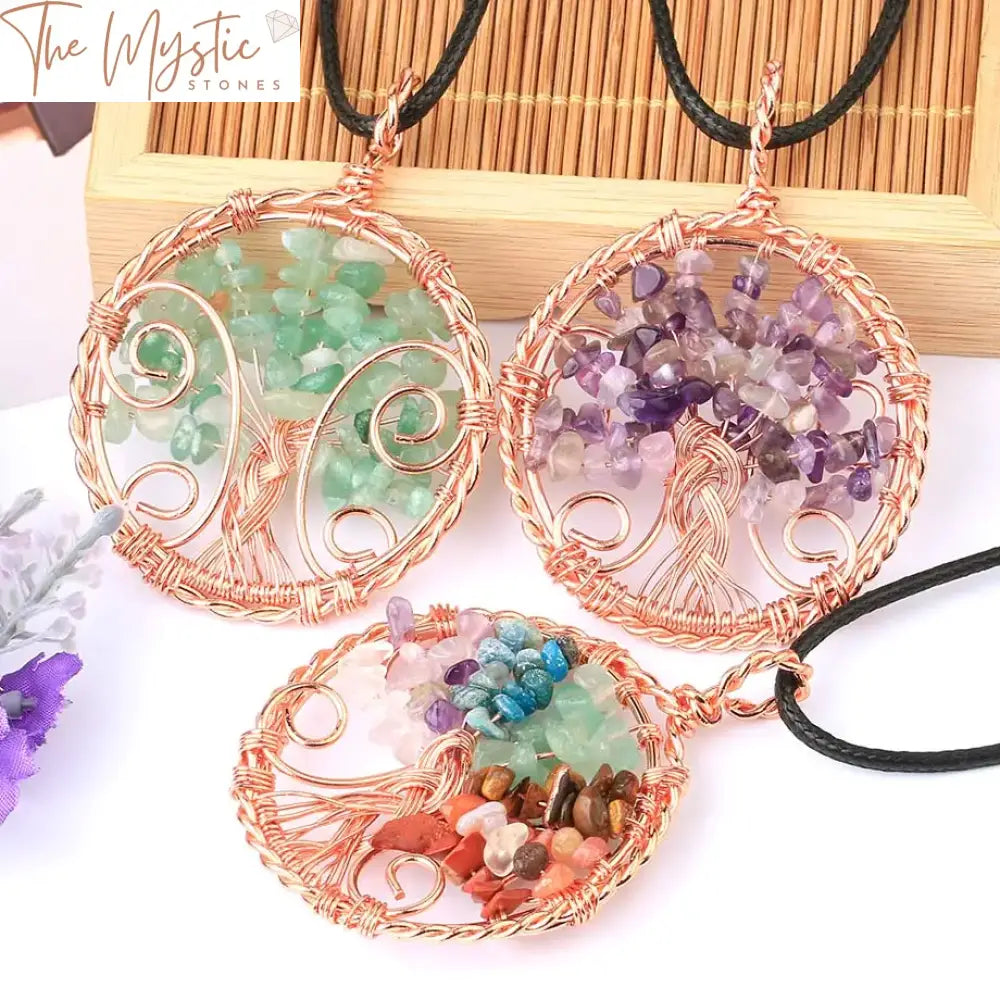 Rose Gold Quartz Tree Of Life Pendant